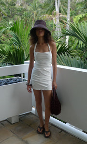 ANNETTA HALTER MINI DRESS - WHITE