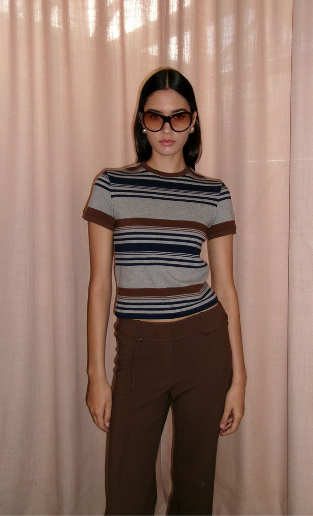 PARKER CROPPED TEE - STRIPE INK/CHOC/GREY