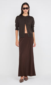SILK BIAS MAXI SKIRT - CHOCOLATE