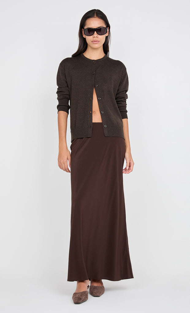 SILK BIAS MAXI SKIRT - CHOCOLATE