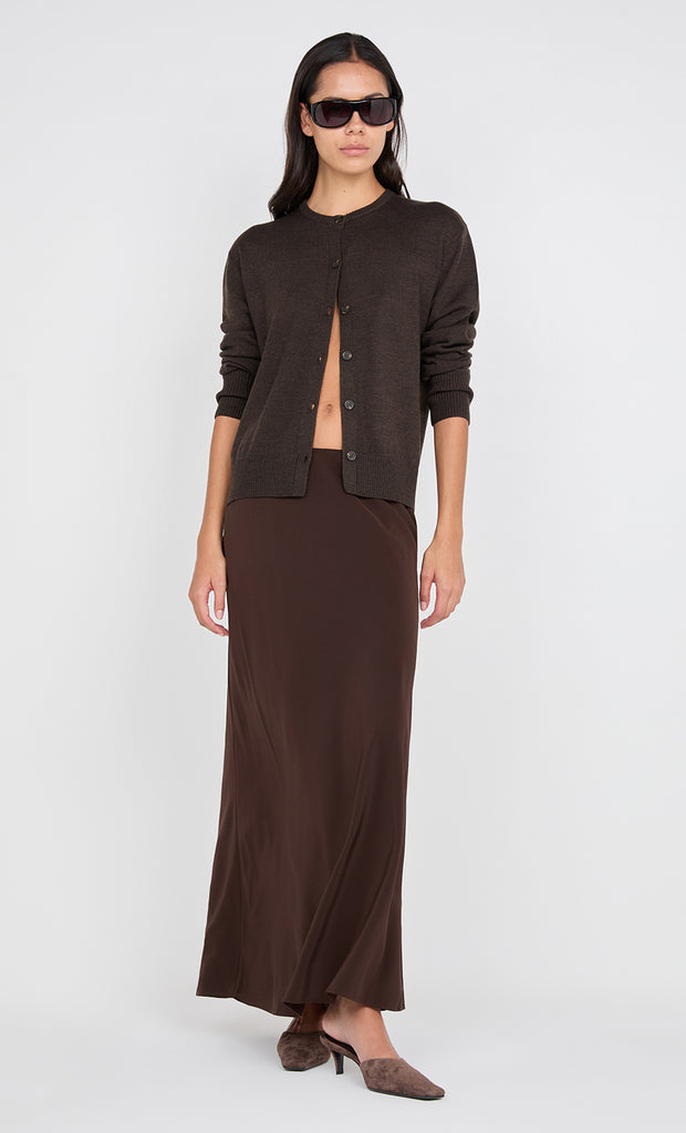 SILK BIAS MAXI SKIRT - CHOCOLATE