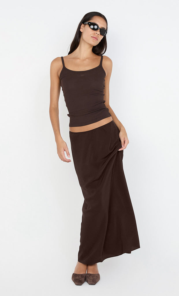 SILK BIAS MAXI SKIRT - CHOC