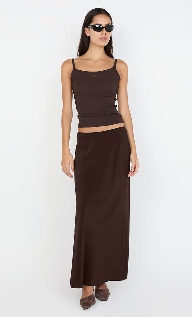 SILK BIAS MAXI SKIRT - CHOC