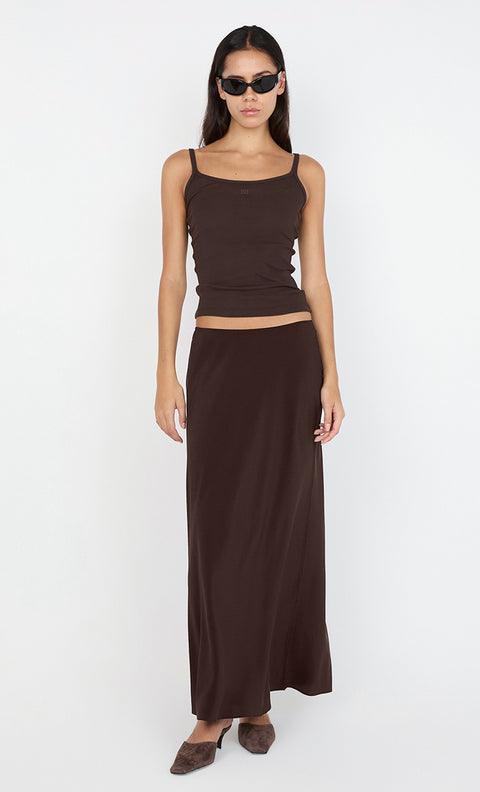 SILK BIAS MAXI SKIRT - CHOC