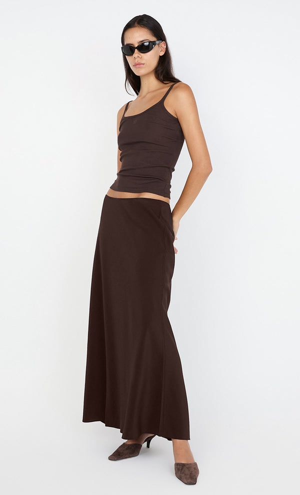 SILK BIAS MAXI SKIRT - CHOCOLATE