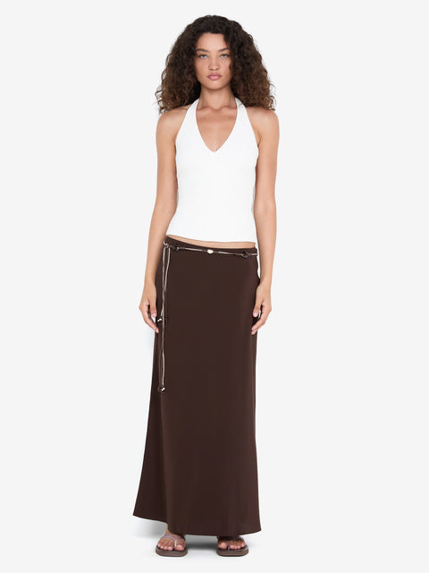 SILK BIAS MAXI SKIRT - CHOC