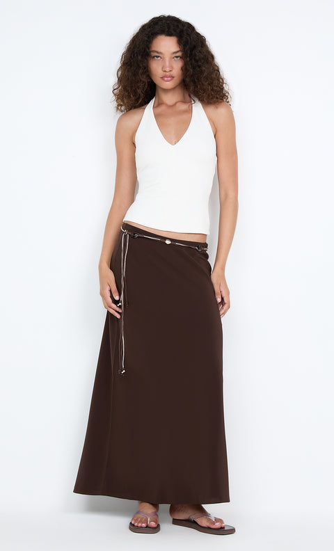 SILK BIAS MAXI SKIRT - CHOC