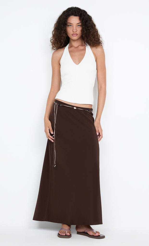 SILK BIAS MAXI SKIRT - CHOC