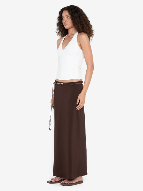 SILK BIAS MAXI SKIRT - CHOC