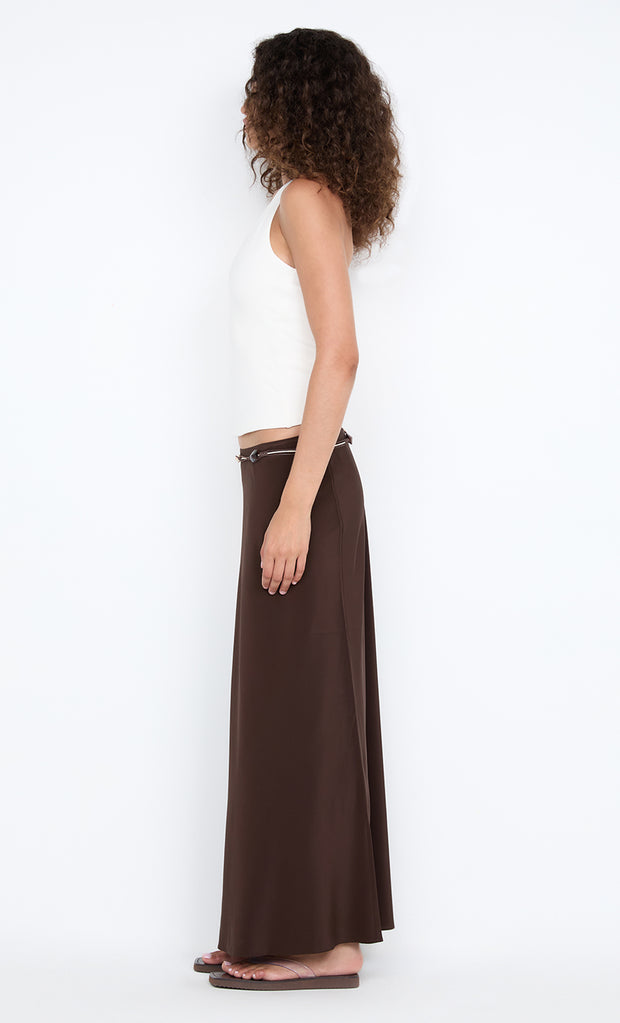SILK BIAS MAXI SKIRT - CHOC