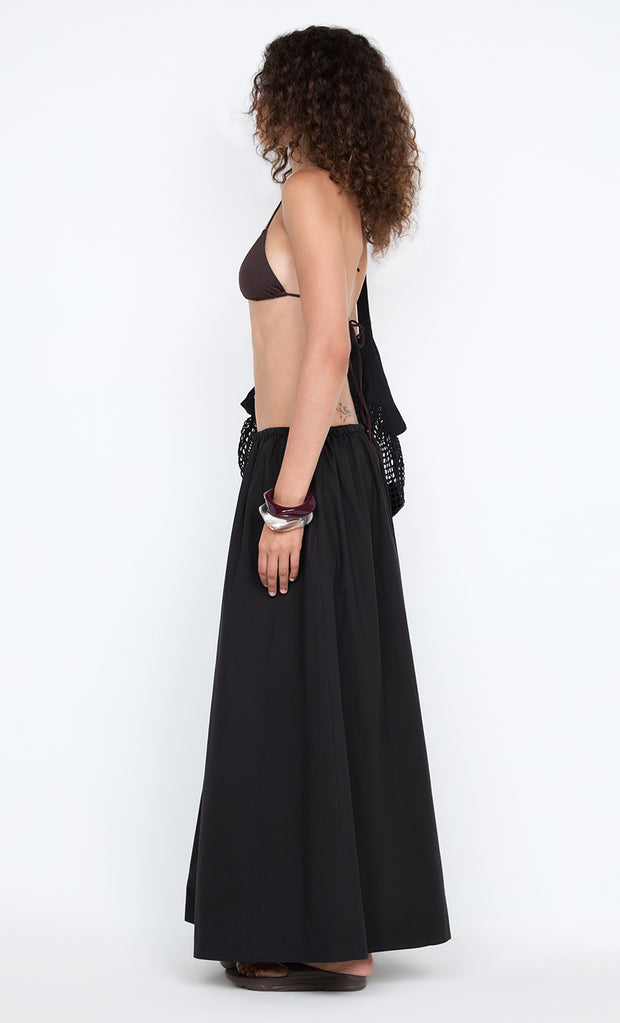 ELEANOR DRAWCORD MAXI SKIRT - BLACK