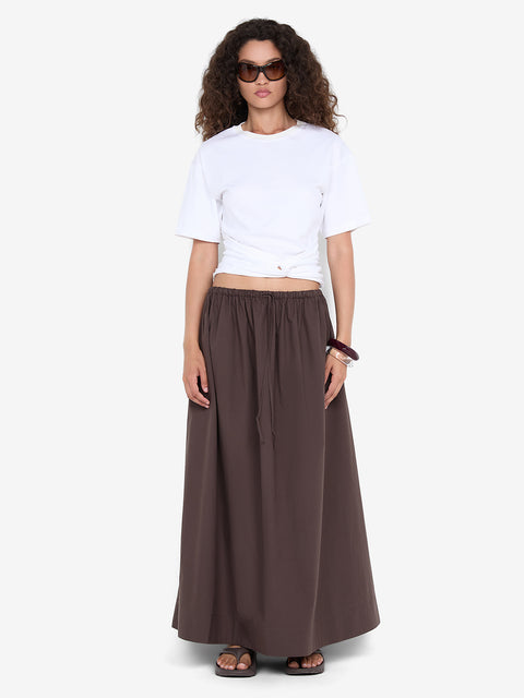 ELEANOR DRAWCORD MAXI SKIRT - CHOC
