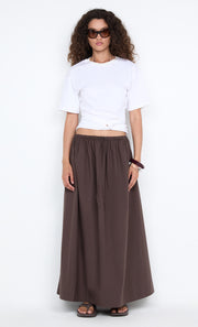 ELEANOR DRAWCORD MAXI SKIRT - CHOC