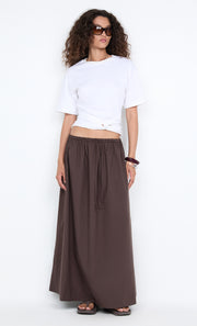 ELEANOR DRAWCORD MAXI SKIRT - CHOC