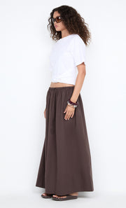 ELEANOR DRAWCORD MAXI SKIRT - CHOC