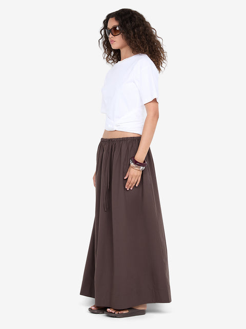 ELEANOR DRAWCORD MAXI SKIRT - CHOC