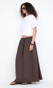 ELEANOR DRAWCORD MAXI SKIRT - CHOC