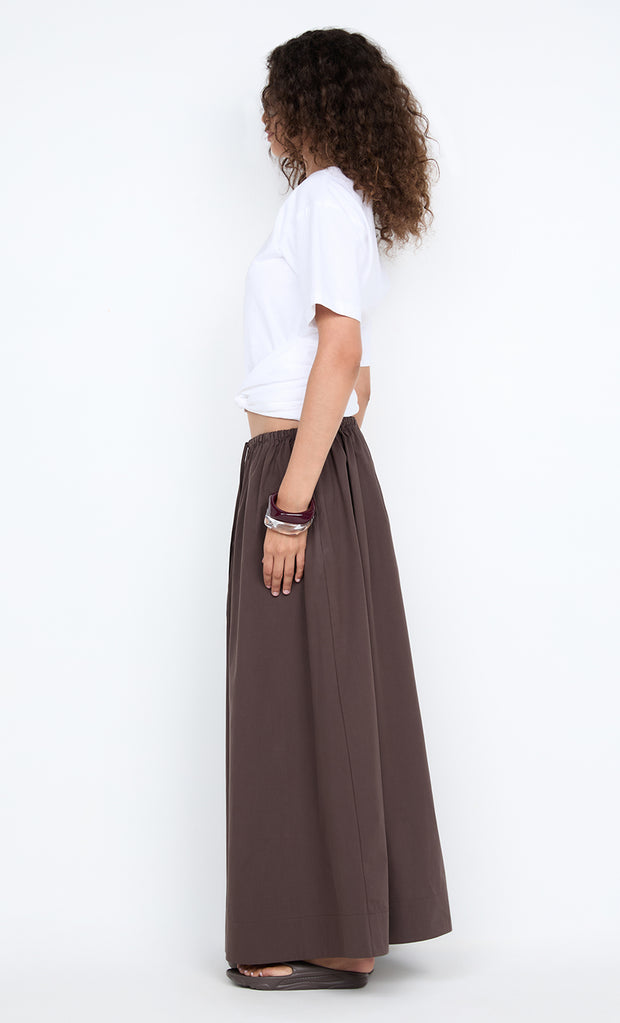 ELEANOR DRAWCORD MAXI SKIRT - CHOC