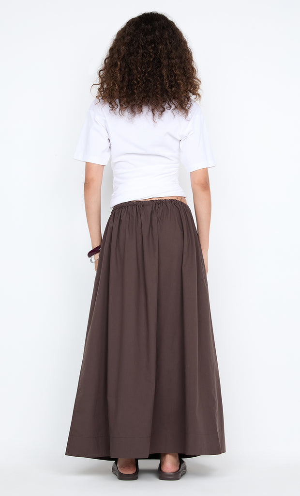 ELEANOR DRAWCORD MAXI SKIRT - CHOC