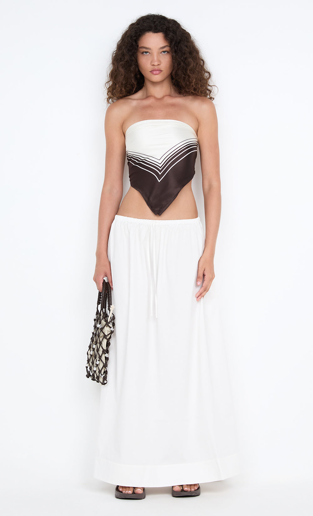 GEO SILK SCARF - DARK CHOC/IVORY GEO