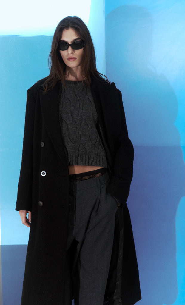 MINA SHORT BELTED COAT - BLACK