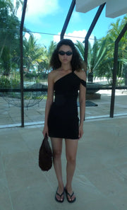 SYLVIE ASYM MINI DRESS - BLACK