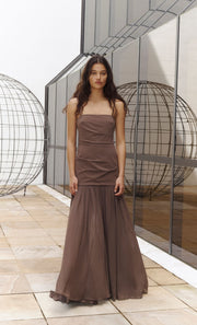 REID DROP WAIST MAXI DRESS - MILK CHOCOLATE