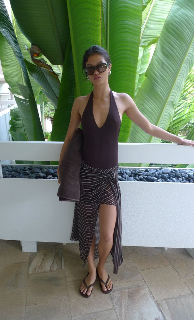 NORMA HALTER DRESS - CHOC SLICE STRIPE