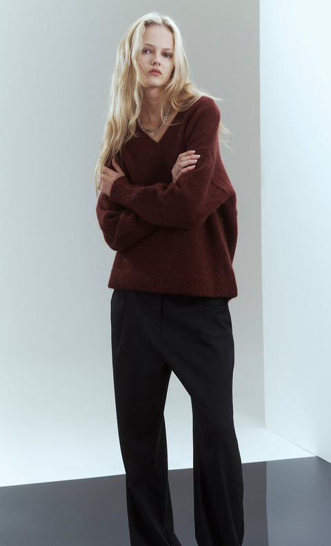 CAMPBELL V NECK JUMPER - PLUM