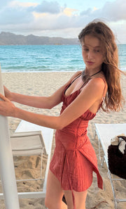 ODESSA SCOOP MINI DRESS - RUST