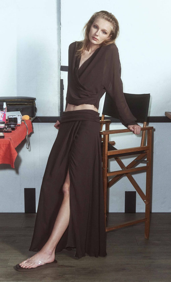 AURELIA WRAP TOP - DARK CHOCOLATE