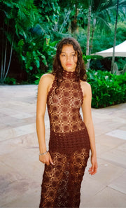 ANIA HALTER MAXI DRESS - DARK CHOCOLATE