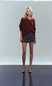 AUDE SKORT - CHARCOAL/RED PINSTRIPE