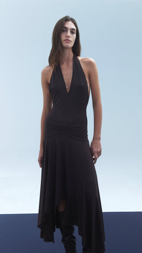 NESSIE HALTER DRESS - DARK CHOCOLATE