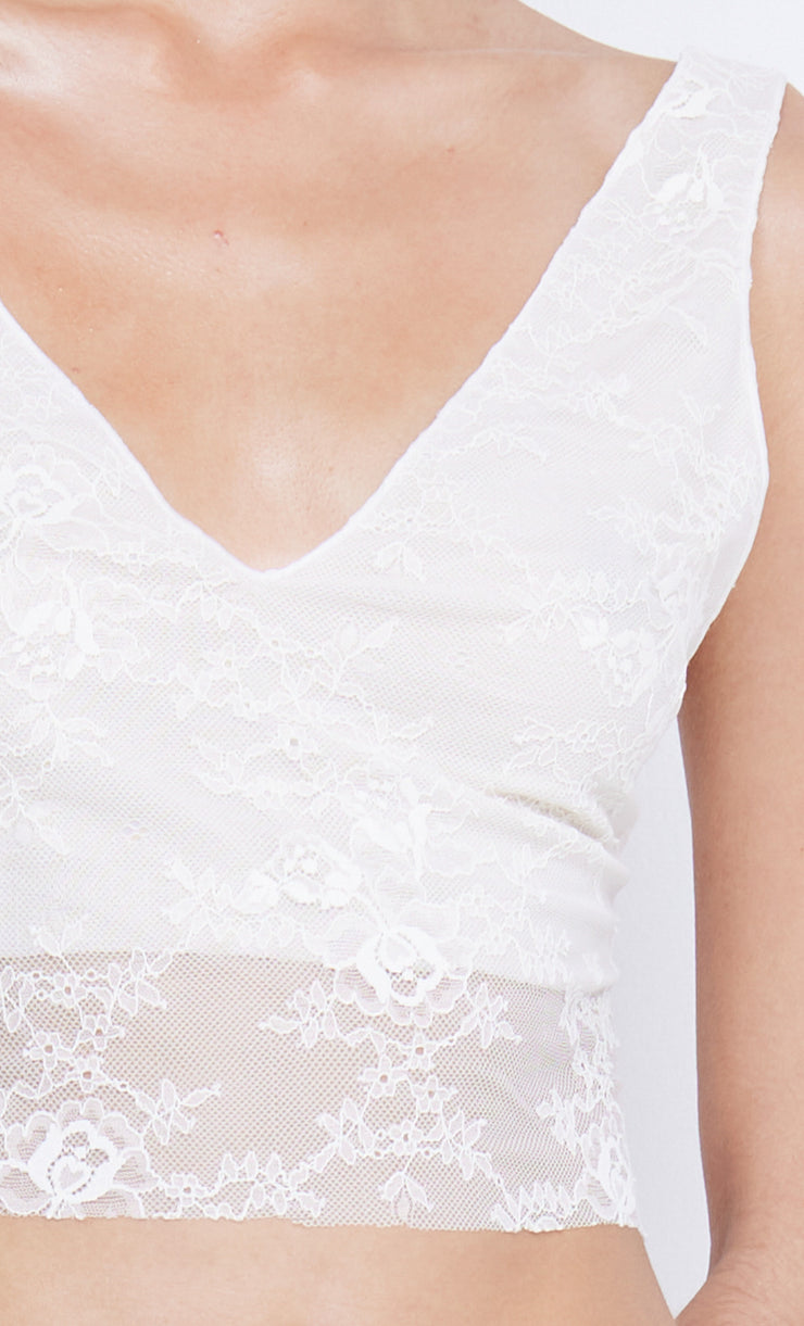 Santal Cropped Lace Top in Ivory White by Bec + Bridge