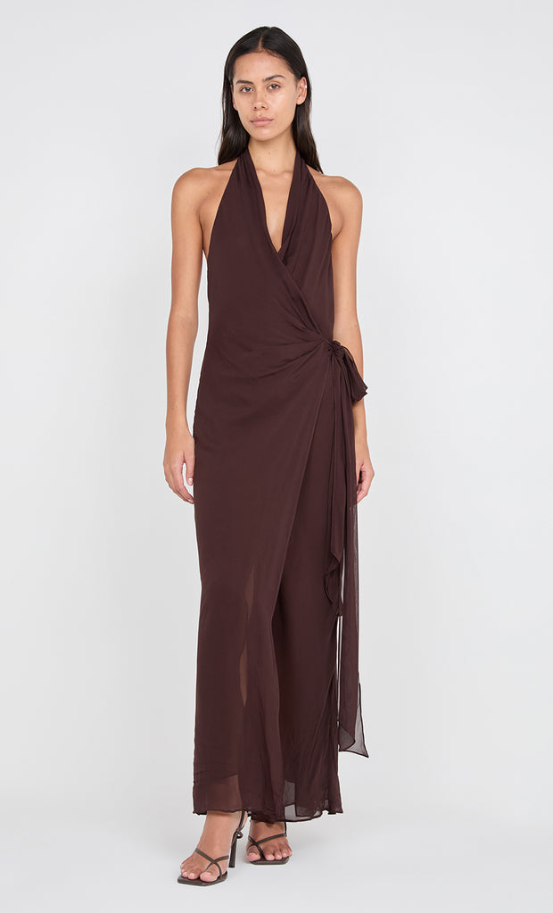 SONEVA WRAP DRESS - DARK CHOCOLATEOLATE