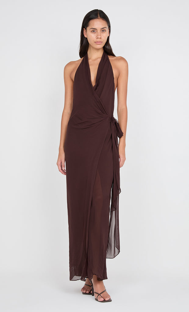 SONEVA WRAP DRESS - DARK CHOCOLATEOLATE