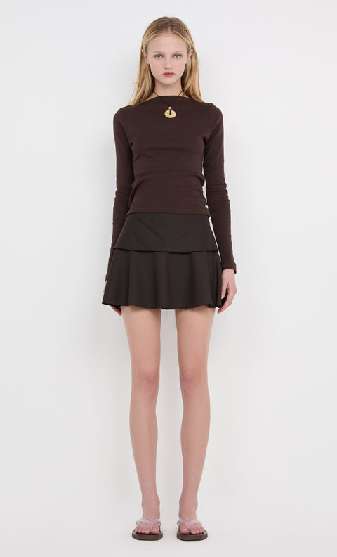 SIERA LONG SLEEVE TOP - DARK CHOCOLATE