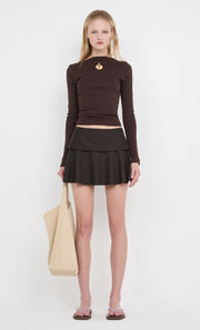 SIERA LONG SLEEVE TOP - DARK CHOCOLATE