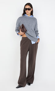 JORJA DOUBLE WAISTBAND PANT - DARK CHOCOLATE