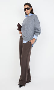 JORJA DOUBLE WAISTBAND PANT - DARK CHOCOLATE