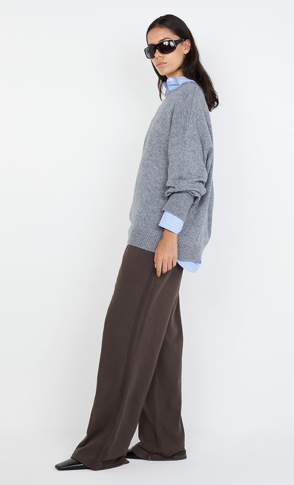 JORJA DOUBLE WAISTBAND PANT - DARK CHOCOLATE