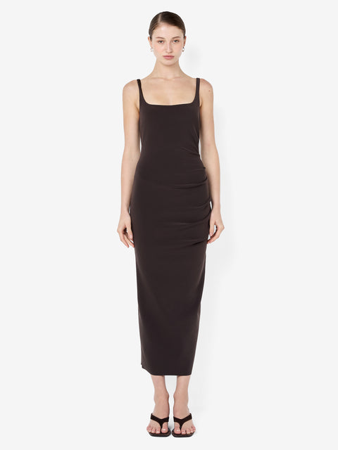 KARINA TUCK MIDI DRESS - ESPRESSO