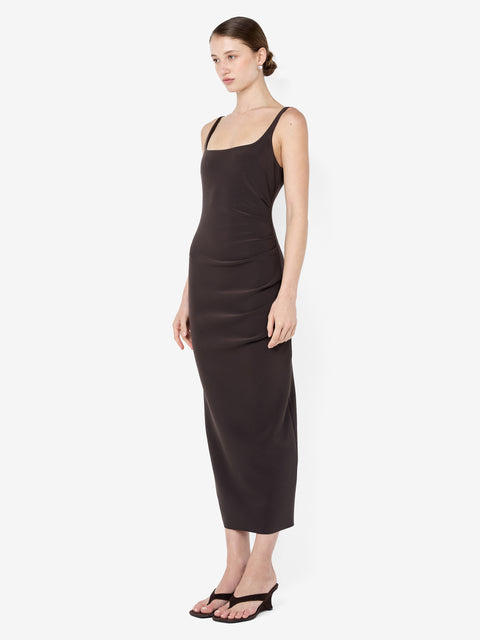 KARINA TUCK MIDI DRESS - ESPRESSO