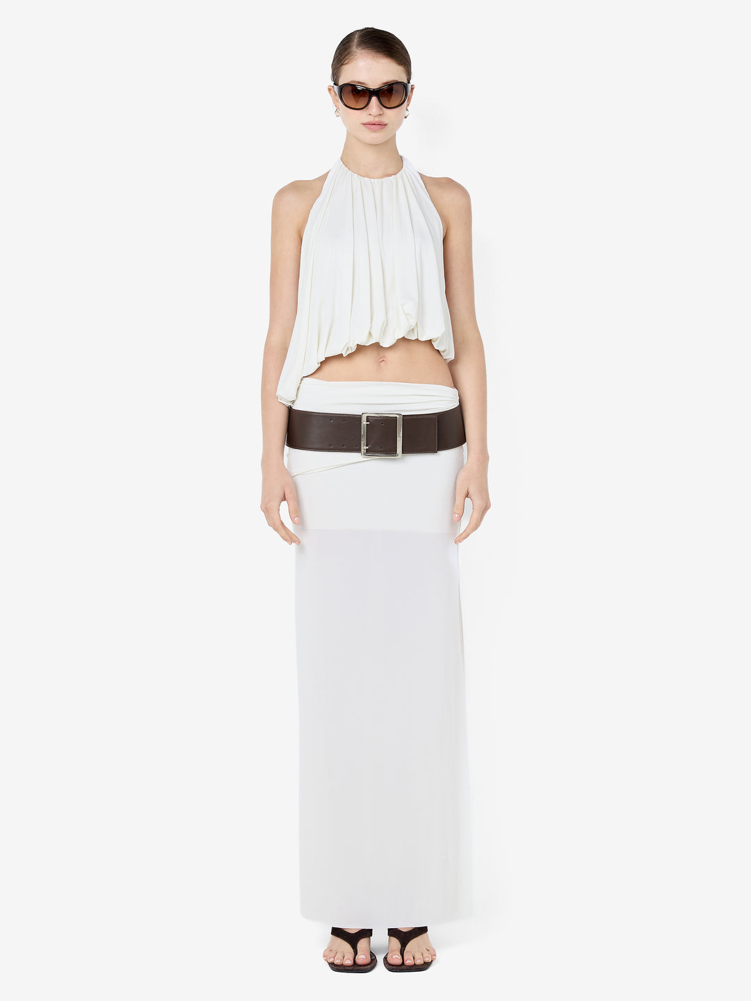 AROHA WIDE BELT - CHOC LEATHER/SILVER