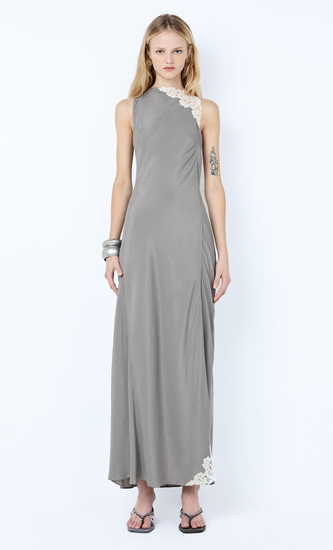 CHATEAU SPLIT MAXI DRESS - SLATE GREY/IVORY