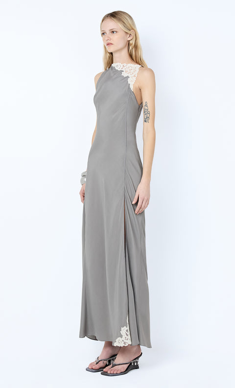CHATEAU SPLIT MAXI DRESS - SLATE GREY/IVORY