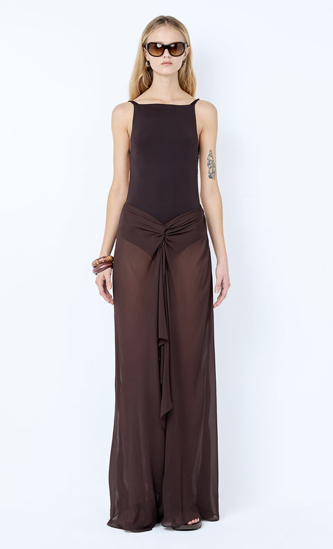 SOLENNE BACKLESS MAXI DRESS - DARK CHOCOLATE