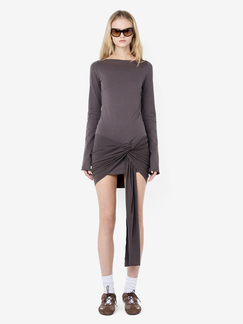 CLAUDETTE DRAPE MINI DRESS - WASHED CHOC