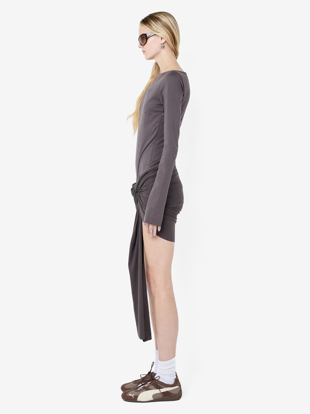 CLAUDETTE DRAPE MINI DRESS - WASHED CHOC